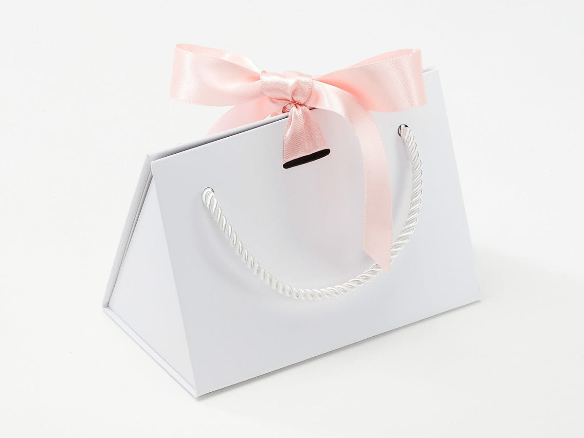Small White BoxBag® Featured with Pale Pink Satin Ribbon