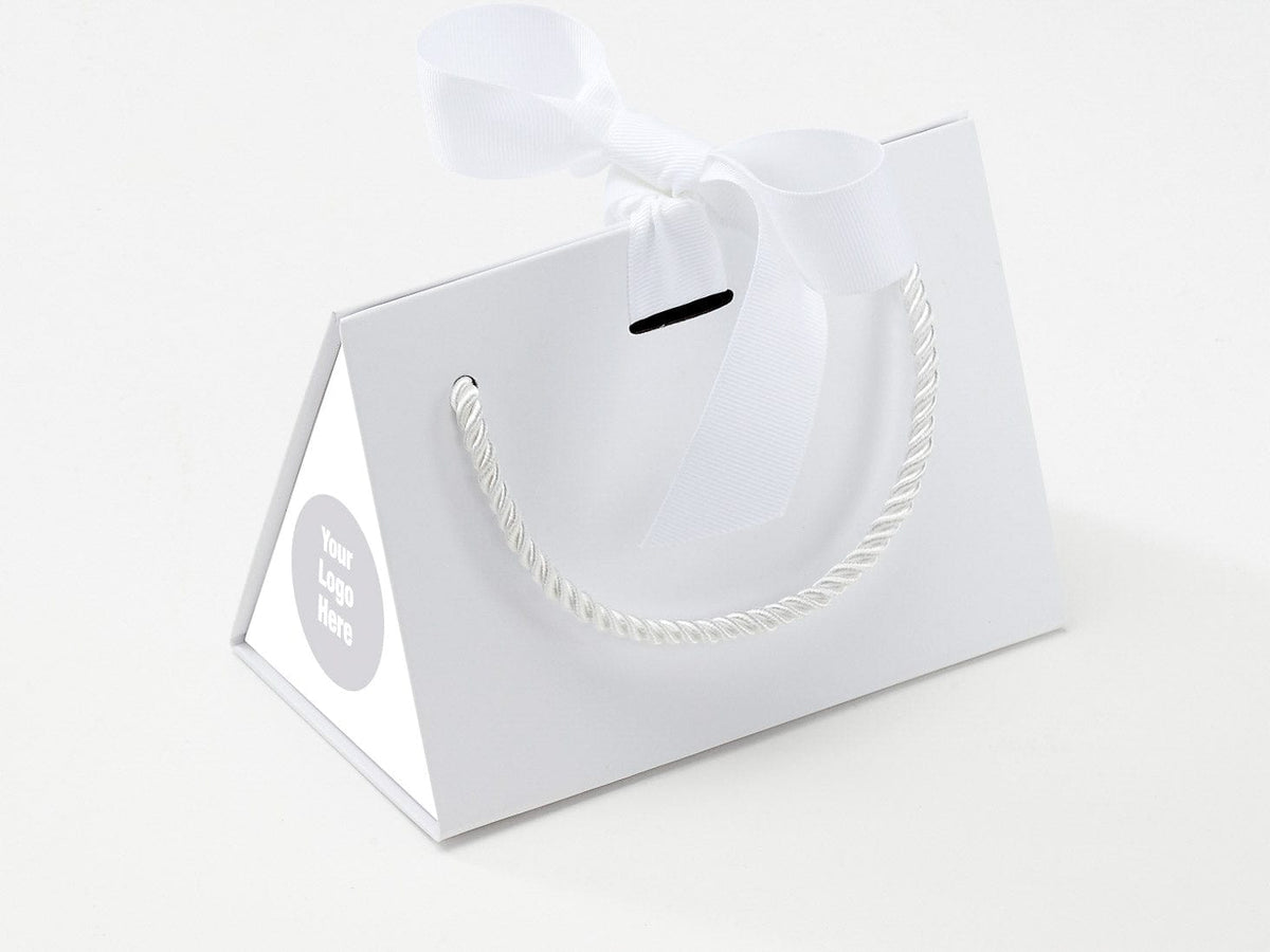 Small White BoxBags® Featured With Custom Logo Printed Side Panel Labels from brokenlogo