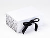 White Botanical Sketch FAB Sides® Featured on White Gift Box with Black Satin Ribbon