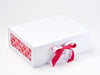 White Satin Sparkle and Hot Pink Grosgrain Ribbon Featured with White Hearts and Hot Pink FAB Sides® on White Gift Box