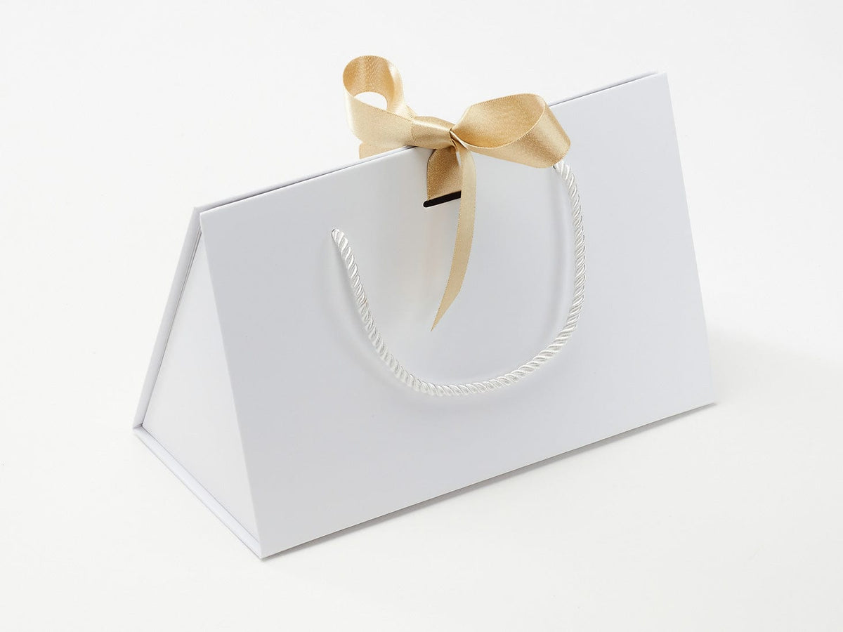 Medium White BoxBag®  Featured with Gold Sparkle Satin Ribbon
