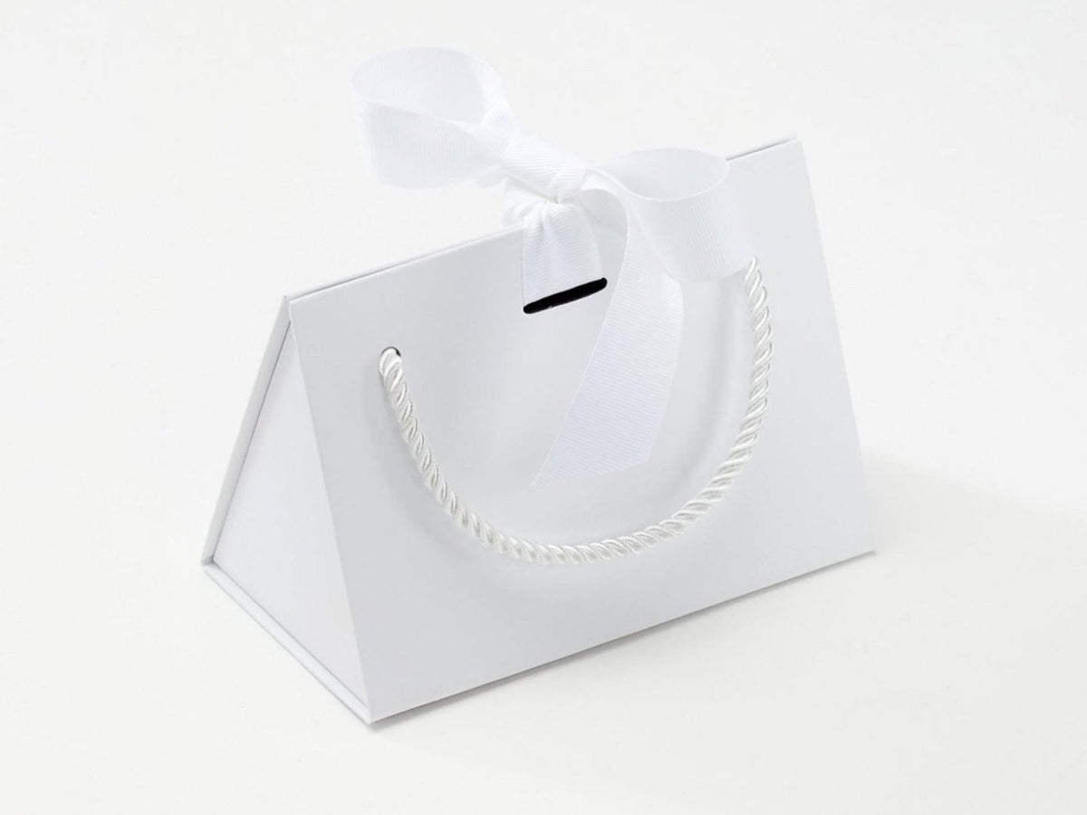 Small White BoxBag® Supplied with White Grisgrain Ribbon and Rope Handles