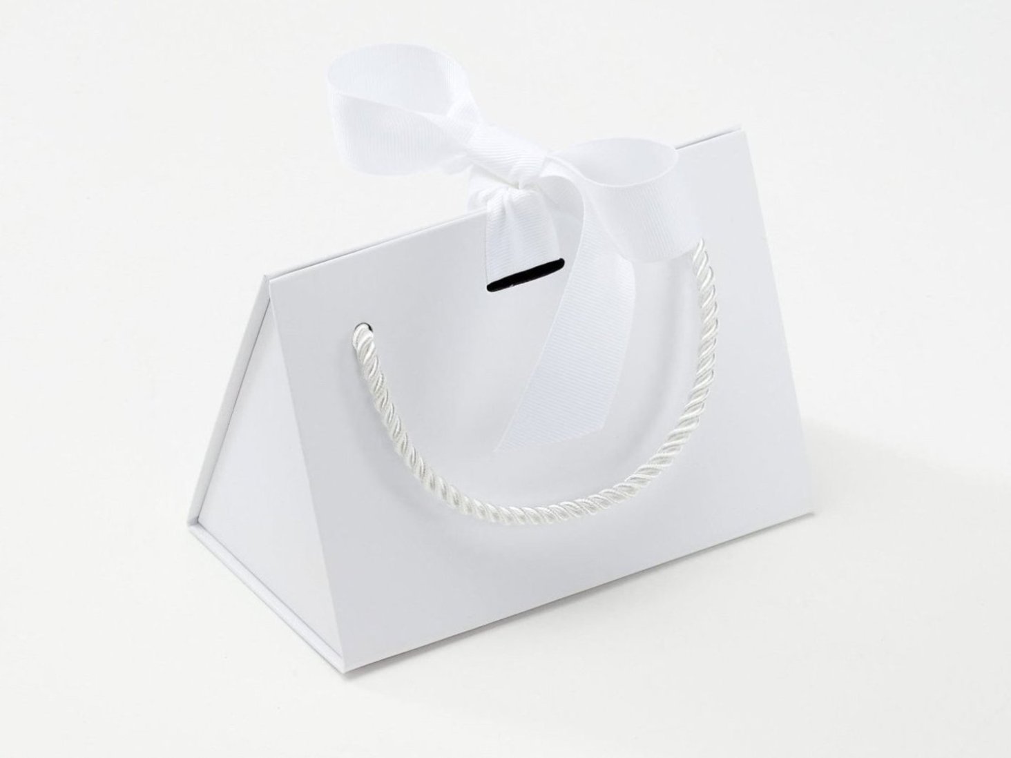 Small White BoxBag® Supplied with White Grisgrain Ribbon and Rope Handles