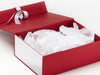 White FAB Sides® Featured on Red Gift Box with White Tissue and Ribbon