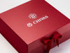 Custom White Logo Featured on Red Gift Box