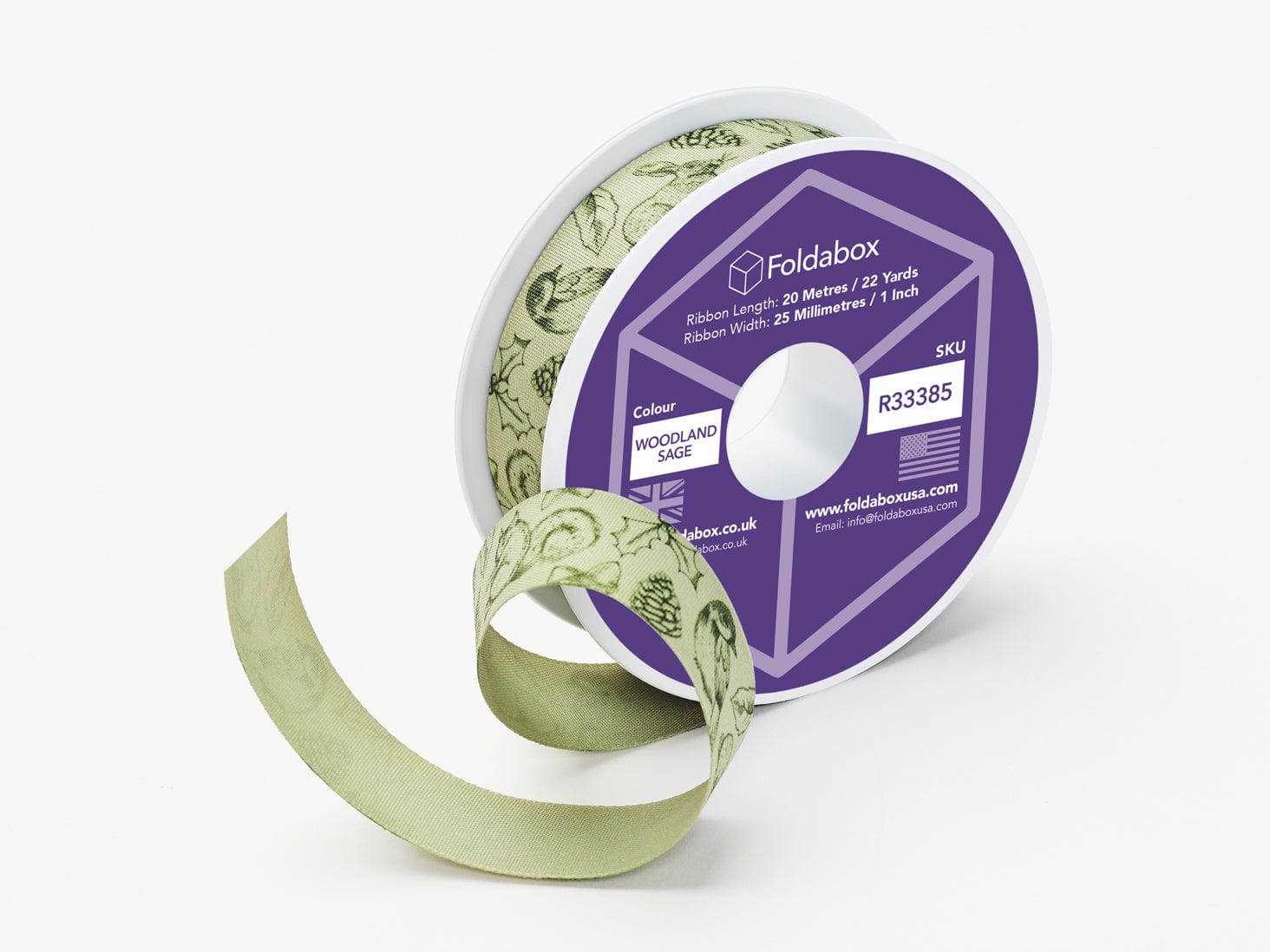 Woodland Friends Sage Christmas Printed Ribbon From Foldabox
