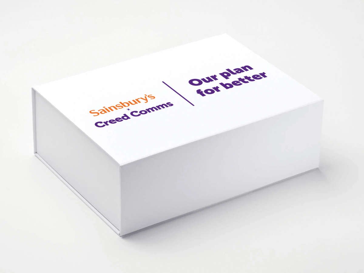 White A4 Deep Gift Box with Custom 2 Colour Printed Design
