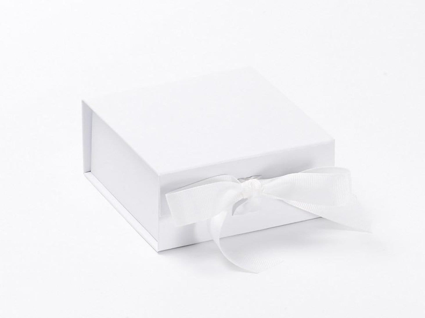 Small White Folding Gift Box with fixed ribbon ties Sample
