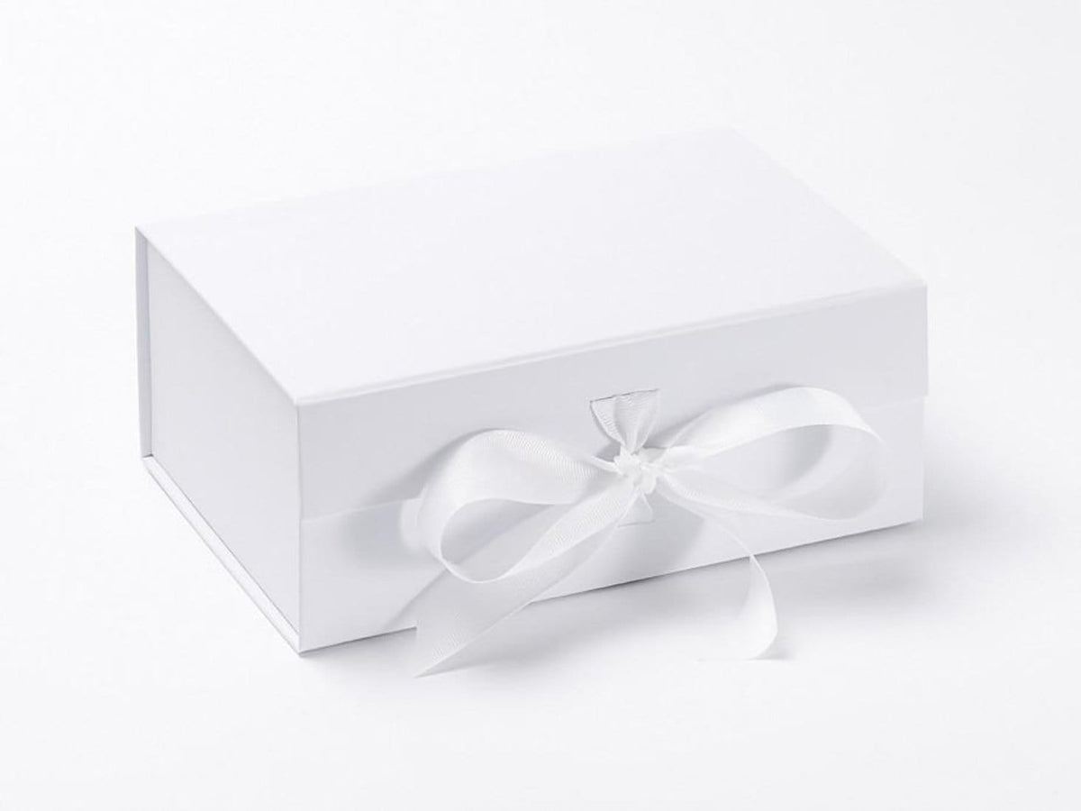 White A5 Deep Folding Gift Boxes with ribbon available from UK stock