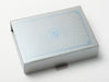 Silver Shallow Gift Box with Custom Blue Foil Design to Lid