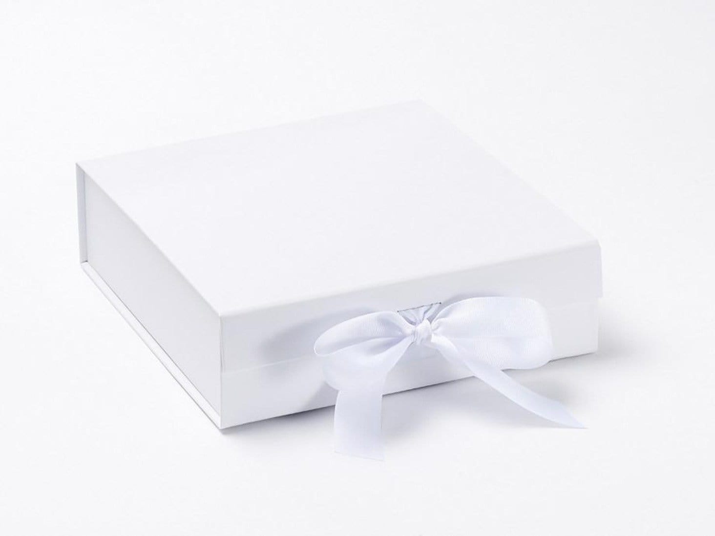 Medium White Folding Gift Box or Keepsake Box with fixed grosgrain ribbon