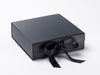 Black gift presentation hamper box with snap shut closure and ribbon