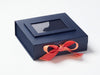 Navy Blue  Medium  Gift Box on Lid of Navy Bluer Medium Gift Box with Watermelon and Perfect Peach Ribbon