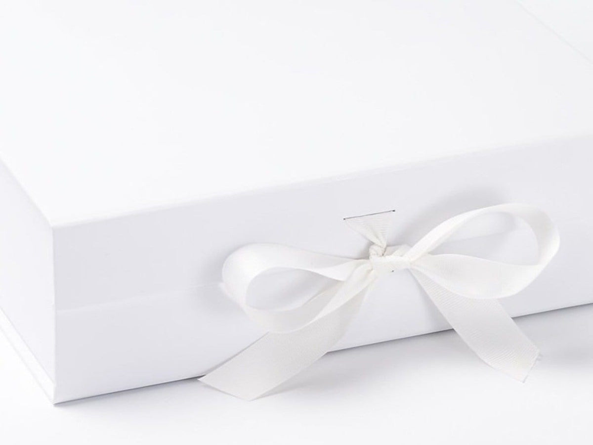 White Large Gift Box or Keepsake Box with Fixed Ribbon Detail
