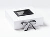 White Large Gift Box with Black Double Ribbon Bow and Black  Photo Frame