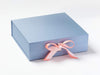 Example of Powder Pink and Light Coral Double Ribbon Bow Featured on Pale Blue Large Gift Box