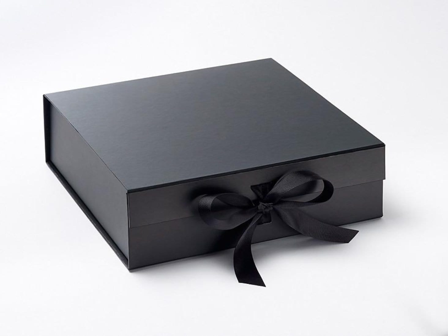Large Black folding gift box with fixed grosgrain ribbon from Foldabox