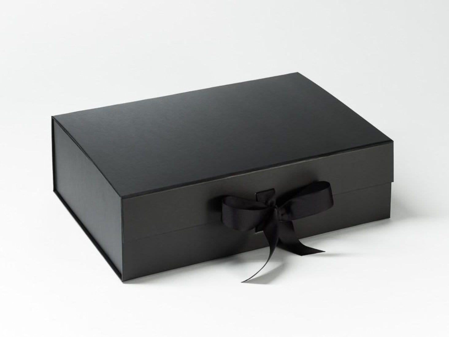 Black A4 Deep gift box sample with fixed black grosgrain ribbon 