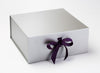 Silver XL Deep Gift Box with Regal Purple Ribbon