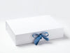 French Blue and Antique Blue Double Ribbon Bow on White Gift Box