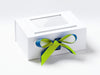 White Gift Box Featuring Royal Blue and Pineapple  Double Ribbon Bow with Photo Frame