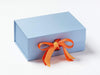 Pale Blue Gift Box Featuring Mango and Russet Orange Ribbon Double Bow