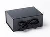 Black A5 Deep gift box with fixed ribbon available from Foldabox