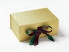 Gold A5 Deep Gift Box Featuring Raisin and Forest Green Ribbon