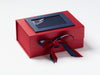 Navy Blue Photo Frame on  Lid of Red A5 Deep Gift  Box with Peacoat Ribbon