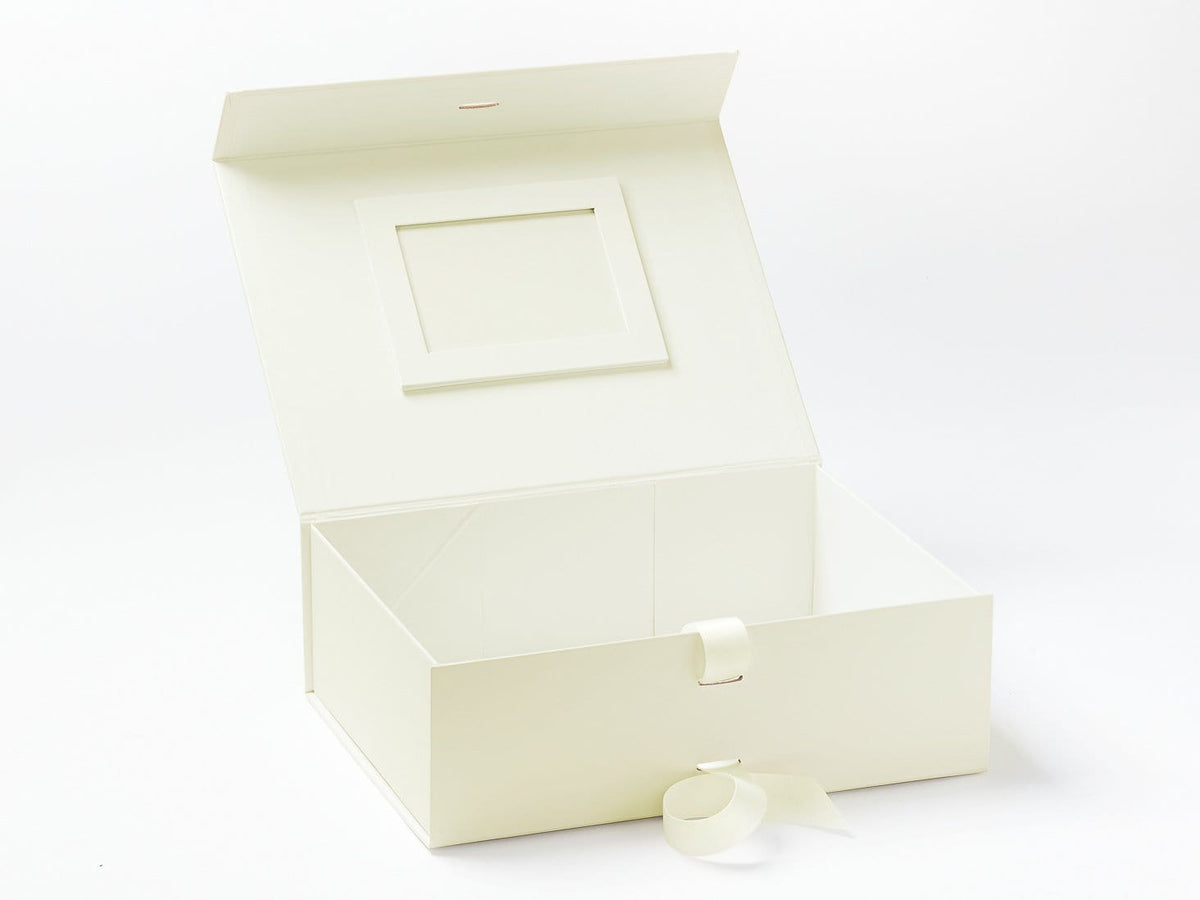 Ivory A4 Deep Gift Box with Ivory Photo  Frame Affixed to Inside  Lid