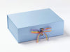 Example of Rainbow Organza Ribbon Featured on Pale Blue Gift Box