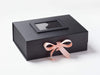 Example of Pink Saddle Stitched Ribbon Featured on Black A4 Deep Gift Box with Black Photo Frame