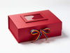 Example of Rainbow Stripe Ribbon Featured on Red A4 Deep Gift Box with Red Photo Frame