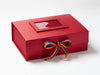 Red A4 Deep Gift Box with Rainbow Ribbon and Red Photo Frame to Lid