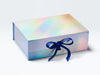 Holographic Rainbow A4 Deep Gift Box Featured with Cobalt Blue Ribbon