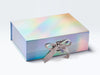 A4 Deep Rainbow Gift Box supplied with Pale Silver Grey Ribbon