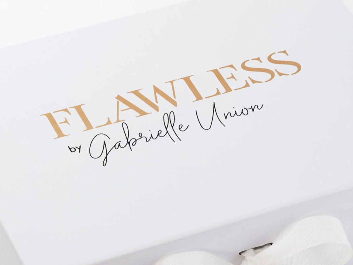 Example of Custom 2 Colour Screen Print Onto White Gift Box