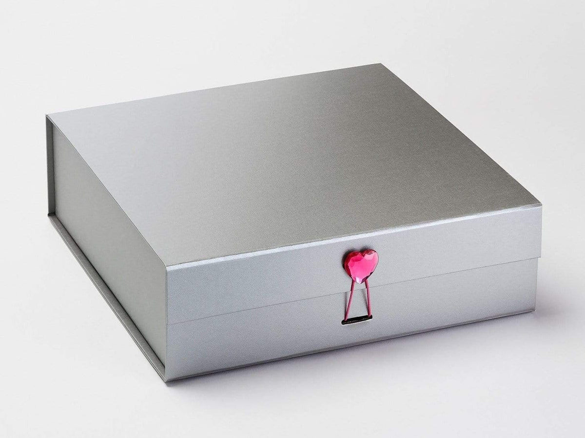 Pink Spinel Heart Gift Box Closure on Silver Large Gift Box