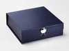 Navy Blue Folding Gift Box Featured with Silver Metallic Dome Closure