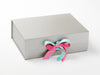Silver Gift Box Featuring Aqua and Candy Pink Double Ribbon Bow