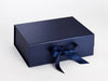 A4 Deep Navy Blue Folding Gift Box with Changeable Ribbon