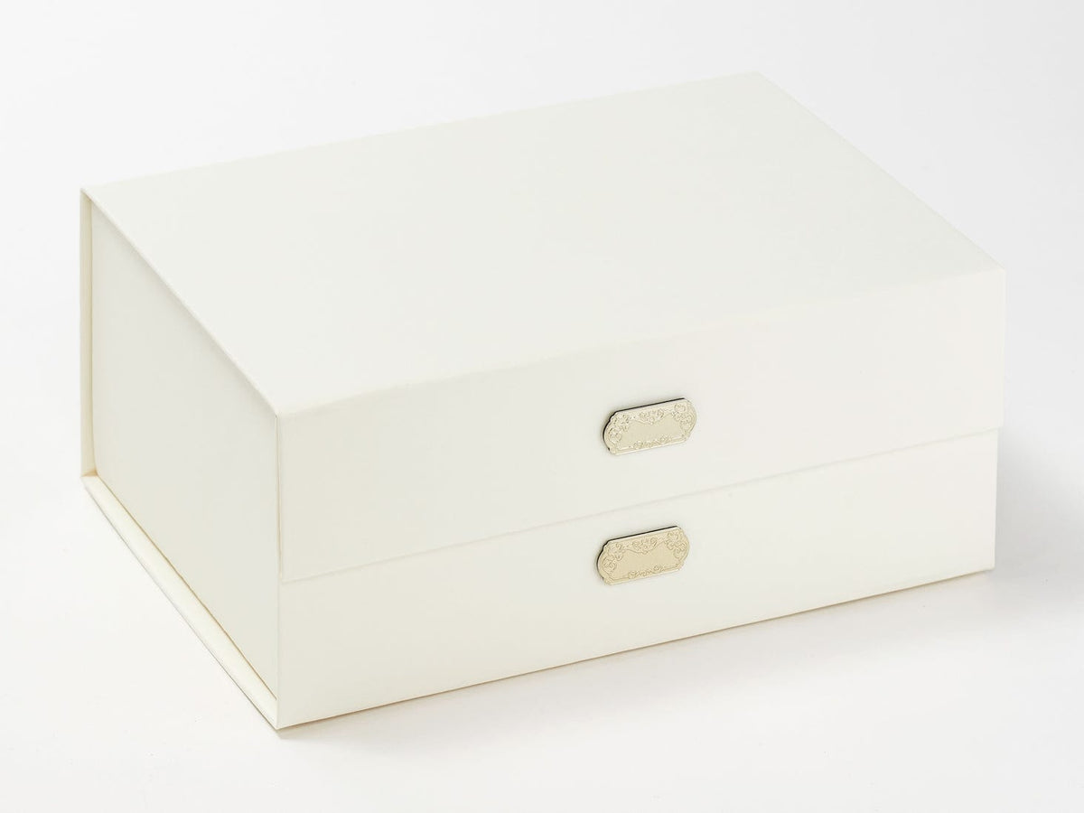 Gold Metal Slot Decal Labels Featured on Ivory A5 Deep Gift Box