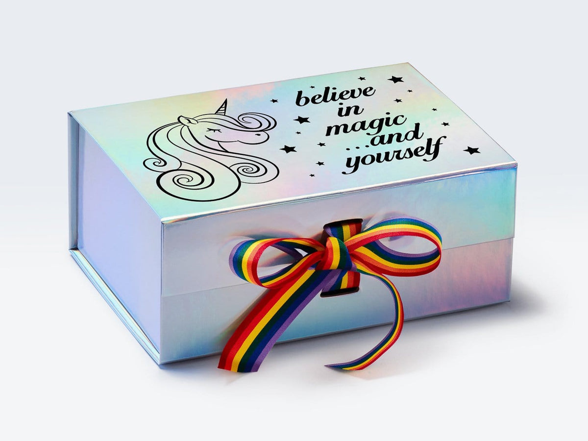 Rainbow Gift Box Printed with Custom Black Text