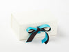 Ivory Gift Box Featuring Licorice and Misty Turquoise Double Ribbon