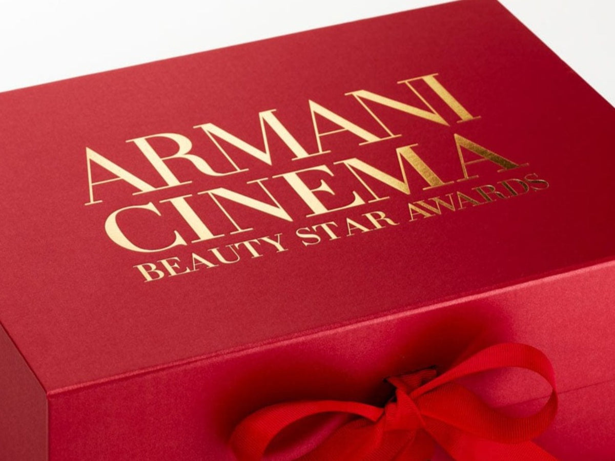 Example of Custom Gold Foil Design Printed to Red Gift Box