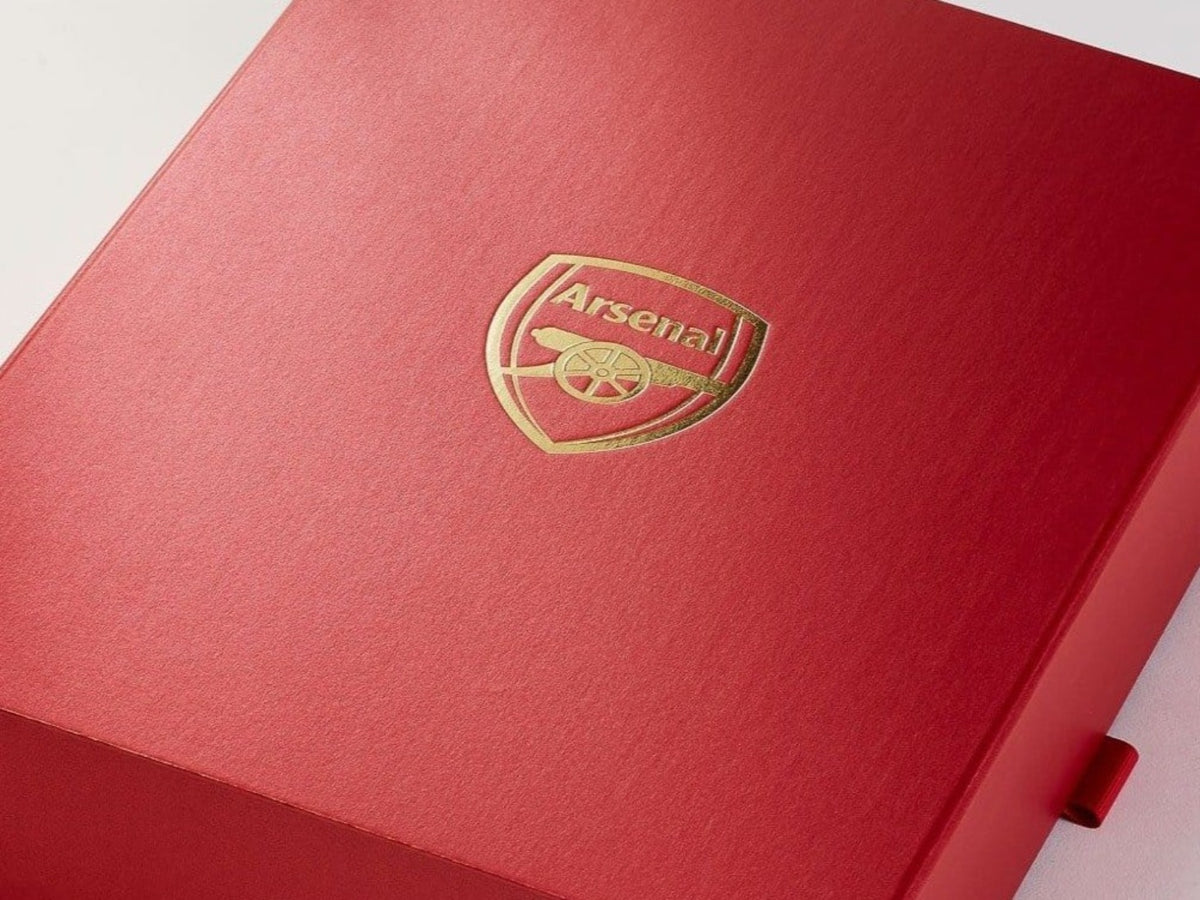 Red Folding Gift Box with Gold Custom Print to Lid