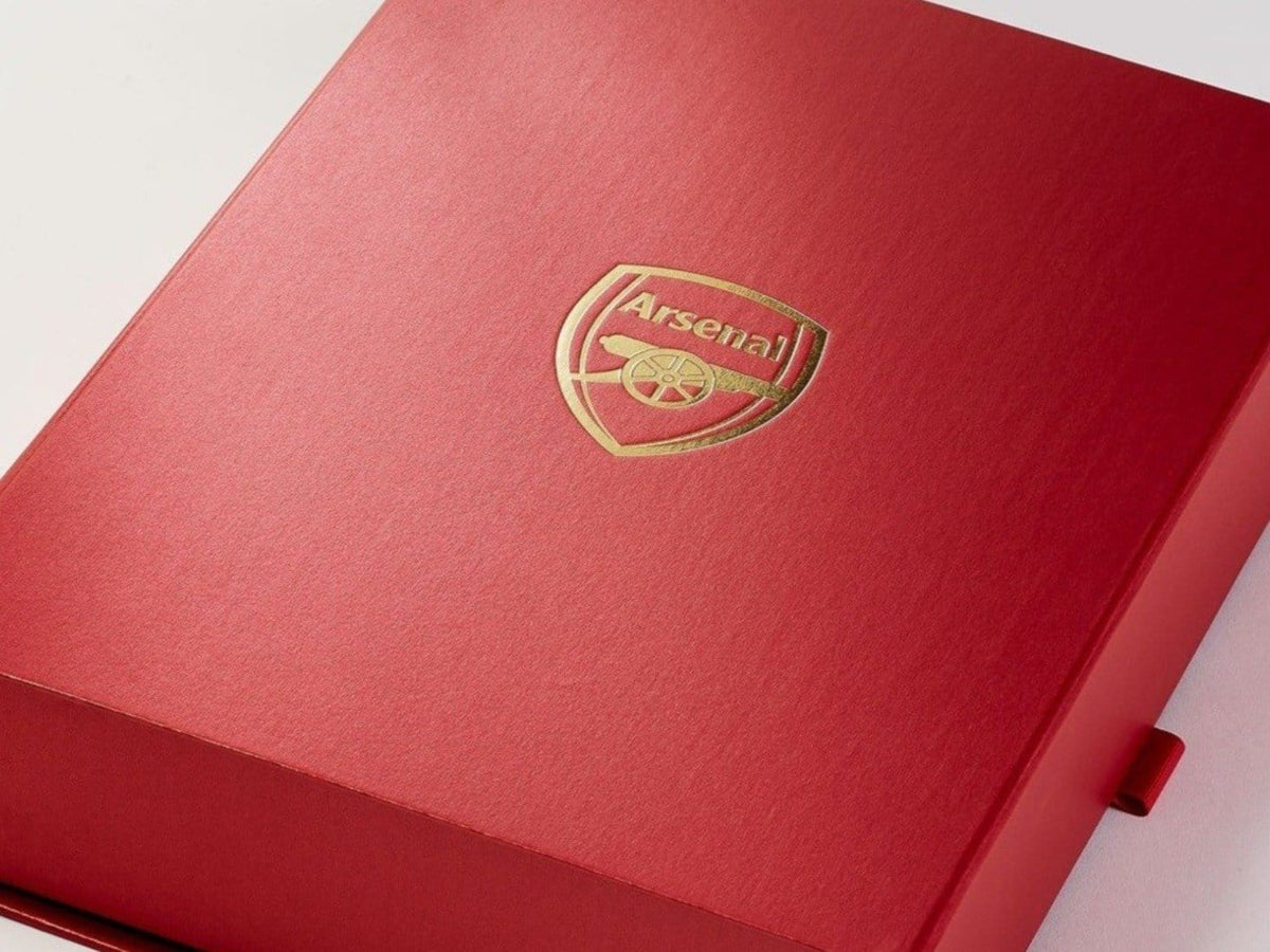 Red Folding Gift Box Featured with Custom Gold Foil Logo to Lid