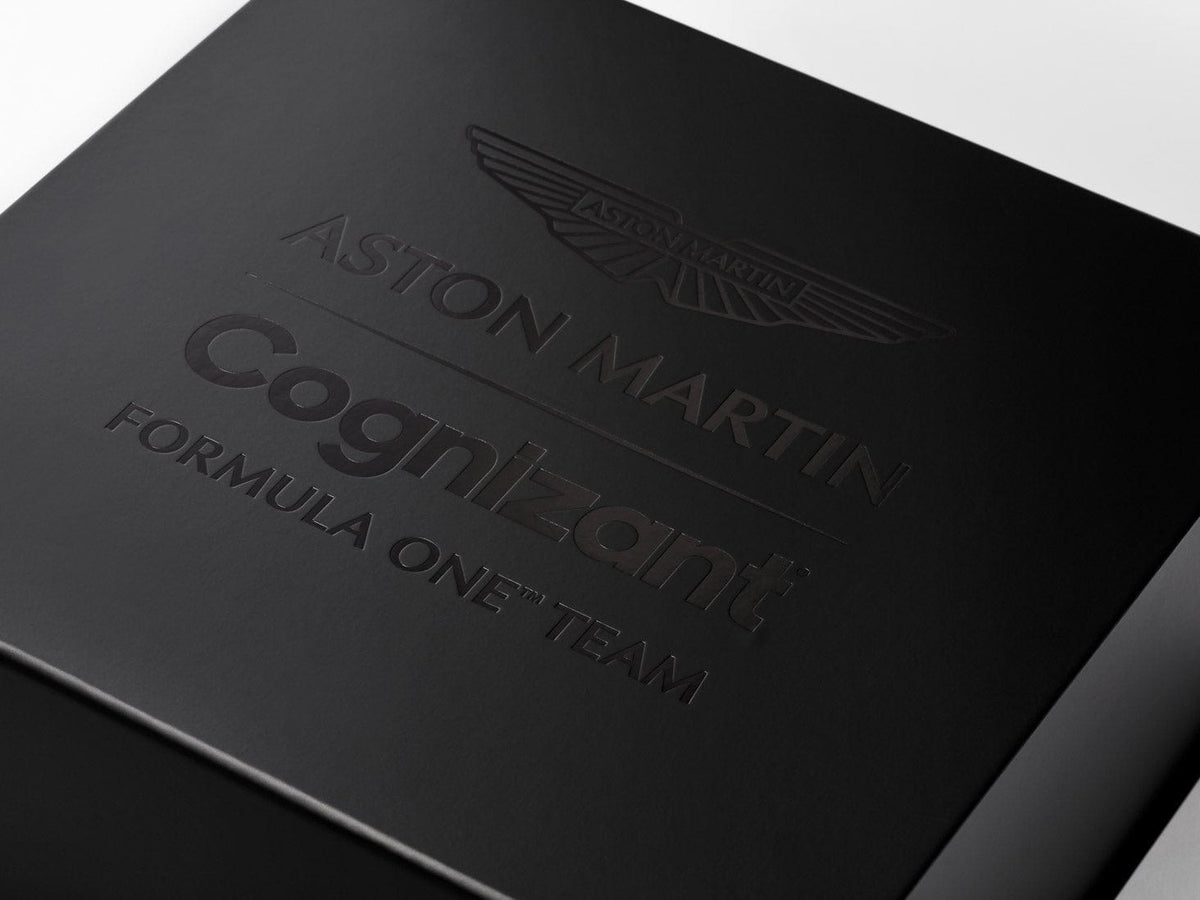 Example of Custom 1 Colour Tone on Tone Black Foil Printed Logo Onto Black Gift Box