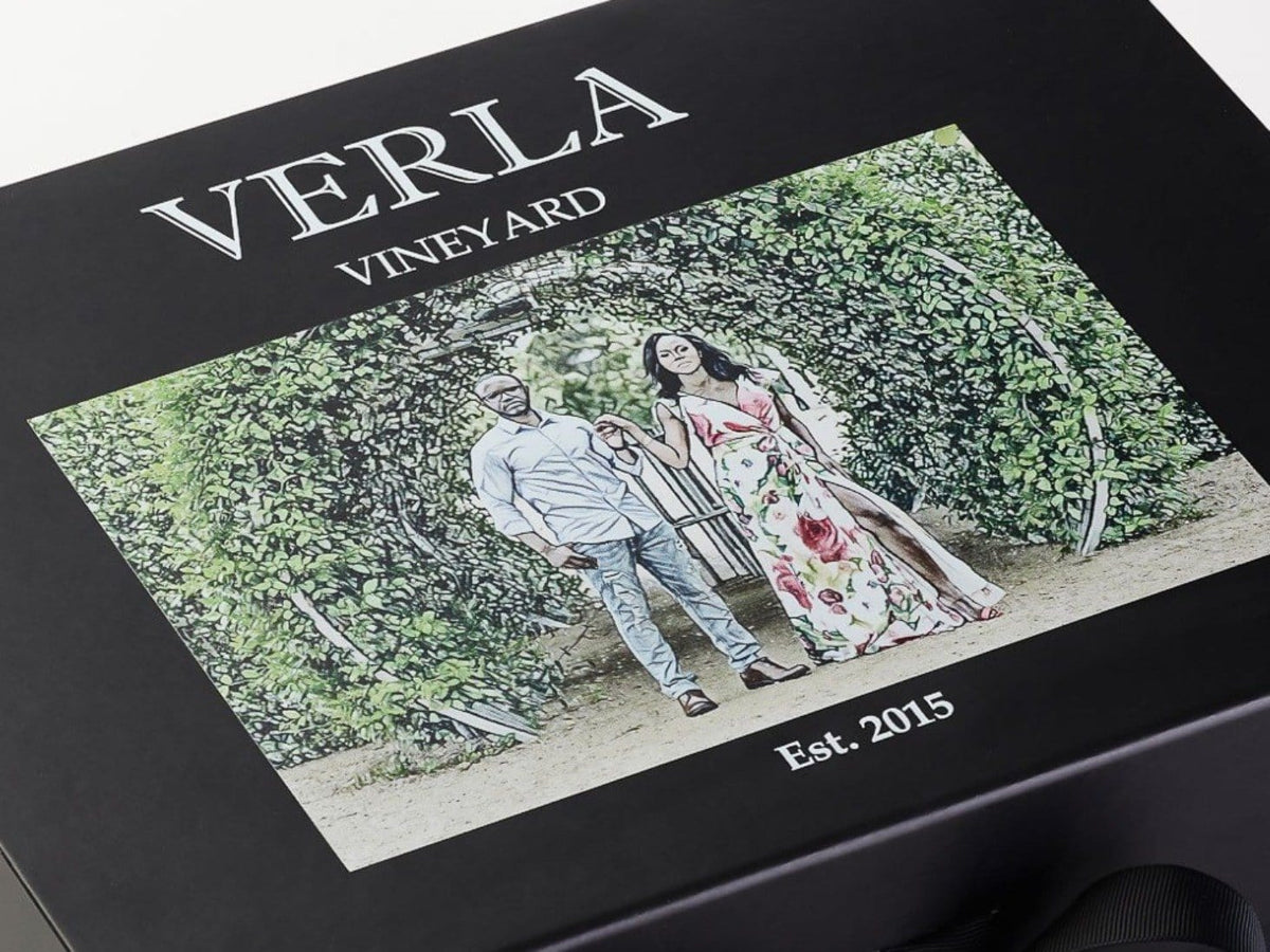 Black Folding Gift Box with Custom CMYK Digital Print to Lid from Foldabox