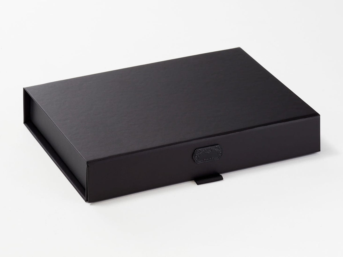 Black Metal Slot Decal Label Featured on Black A5 Shallow Gift Box